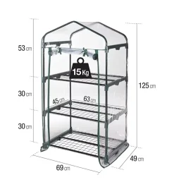 Serra da esterno verdelool con 3  ripiani in acciaio e telo in pvc 69x49x125 cm