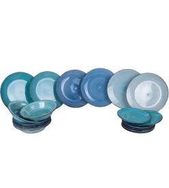 Servizio piatti "baita acuqa " in gress sfumature di blu, 6 pezzi