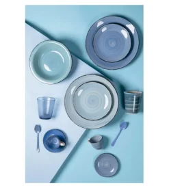 Servizio piatti "baita acuqa " in gress sfumature di blu, 6 pezzi