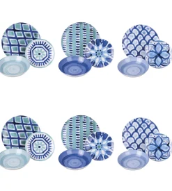 Servizio piatti villa d'este "aquazul" in porcellana, 18 pezzi