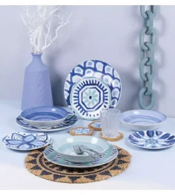Servizio piatti villa d'este "aquazul" in porcellana, 18 pezzi