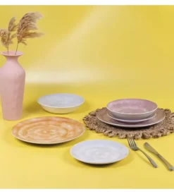 Servizio piatti villa d'este "fall city" in porcellana, 18 pezzi