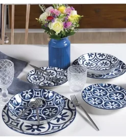 Servizio piatti villa d'este "paxos" in ceramica, 18 pezzi