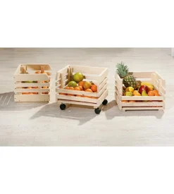 Set 3 cassette con ruote - pino massello finitura naturale