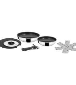 Set 2 padelle da campeggio brunner "academy double pan ø 22/20" con coperchio e manico staccabile