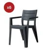 Set 6 sedie da esterno impilabili keter "julie" in polipropilene grafite effetto legno 61,5x58,5x79 cm