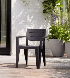 Set 6 sedie da esterno impilabili keter "julie" in polipropilene grafite effetto legno 61,5x58,5x79 cm