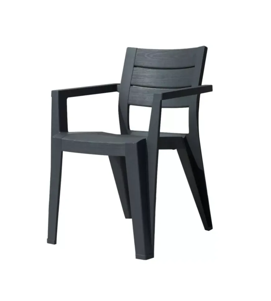 Set 6 sedie da esterno impilabili keter "julie" in polipropilene grafite effetto legno 61,5x58,5x79 cm