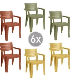 Set 6 sedie da esterno impilabili keter "julie" in polipropilene 2 verde, 2 rosso, 2 giallo effetto legno 61,5x58,5x79 cm