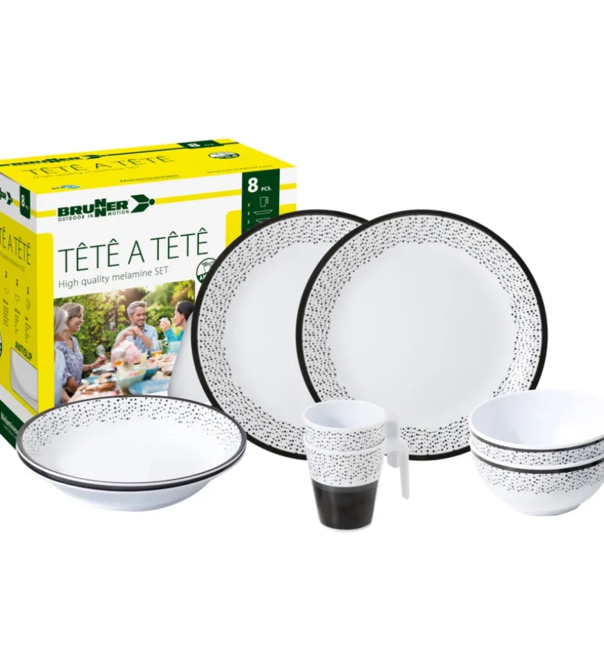 Set 8 stoviglie da campeggio brunner "pralin" in melamina antiscivolo