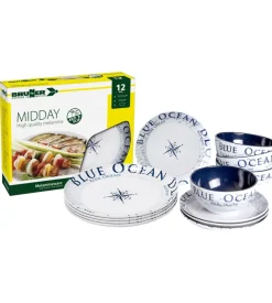 Set 12 stoviglie da campeggio brunner "blue ocean" in melamina antiscivolo