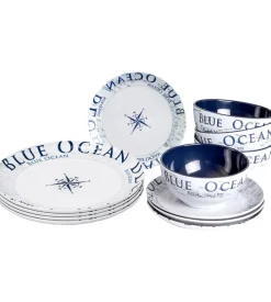 Set 12 stoviglie da campeggio brunner "blue ocean" in melamina antiscivolo