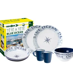 Set 8 stoviglie da campeggio brunner "blue ocean" in melamina antiscivolo