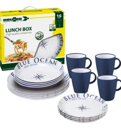 Set 16 stoviglie da campeggio brunner "blue ocean" in melamina antiscivolo