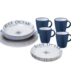 Set 16 stoviglie da campeggio brunner "blue ocean" in melamina antiscivolo