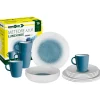 Set 16 stoviglie da campeggio brunner "meteore azur" in stone touch antiscivolo