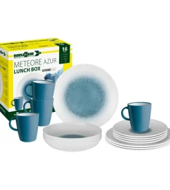 Set 16 stoviglie da campeggio brunner "meteore azur" in stone touch antiscivolo