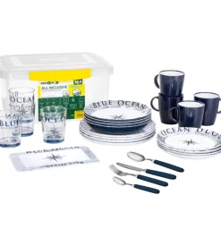 Set 36 stoviglie da campeggio brunner "blue ocean" in melamina antiscivolo