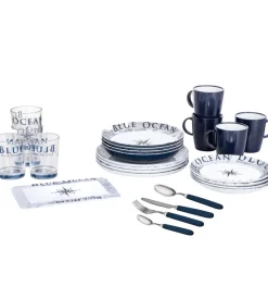 Set 36 stoviglie da campeggio brunner "blue ocean" in melamina antiscivolo
