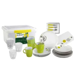 Set 36 stoviglie da campeggio brunner "space" in melamina antiscivolo