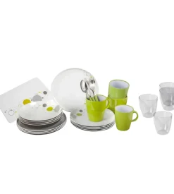 Set 36 stoviglie da campeggio brunner "space" in melamina antiscivolo
