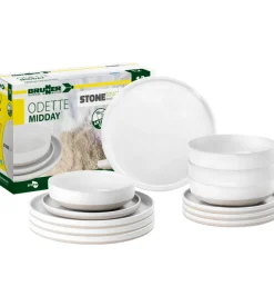 Set 12 stoviglie da campeggio brunner "odette" in stone touch antiscivolo