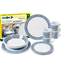 Set 16 stoviglie da campeggio brunner "bluebay" in melamina