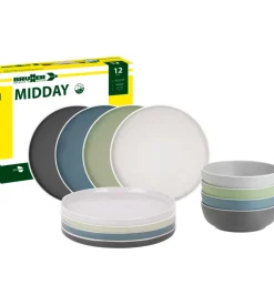 Set 12 stoviglie da campeggio brunner "dolomit" in stone touch antiscivolo