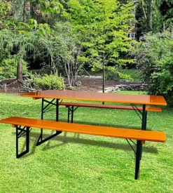 Set birreria da esterno eurogarden "magnum" in legno con un tavolo e 2 panche pieghevoli 220x80 cm