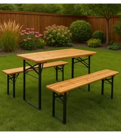 Set birreria da giardino pieghevole eurogarden in legno 200x70 cm