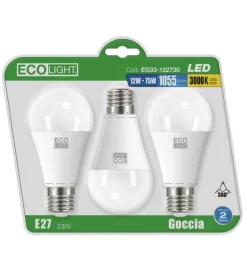 Set da 3 lampadine led a goccia 12w, e27