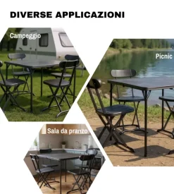 Set da campeggio pieghevole eurogarden in polietilene nero 4 sedute e tavolo