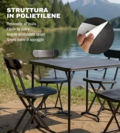 Set da campeggio pieghevole eurogarden in polietilene nero 4 sedute e tavolo