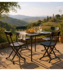 Set da campeggio pieghevole eurogarden in polietilene nero 4 sedute e tavolo