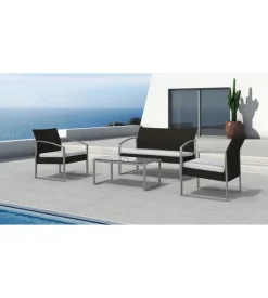 Set da esterno essenza "alicante black washed" con 2 poltrone, 1 divano e un tavolo