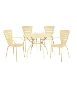 Set da esterno essenza "ginevra big" con 4 sedie e 1 tavolo in acciaio color crema