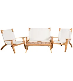 Set da esterno pieghevole eurogarden "primavera" in legno di acacia e poliestere ecrù 4 sedute e tavolino