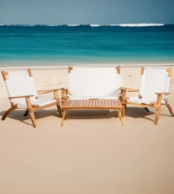 Set da esterno pieghevole eurogarden "primavera" in legno di acacia e poliestere ecrù 4 sedute e tavolino