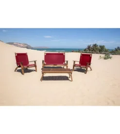 Set da esterno pieghevole eurogarden "primavera" in legno di acacia e poliestere bordeaux 4 sedute e tavolino