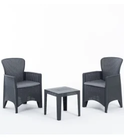 Set da giardino "cuba" antracite, 2 poltrone e tavolino