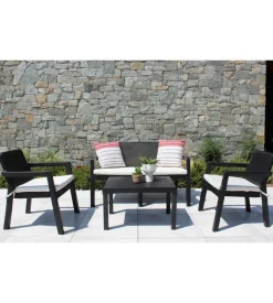 Set da giardino elica garden "delaware" in polipropilene nero con 2 poltrone, un divano e un tavolino