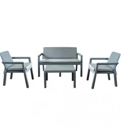 Set da giardino elica garden "delaware" in polipropilene grigio con 2 poltrone, un divano e un tavolino