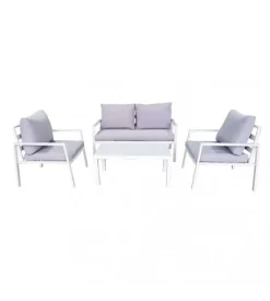 Set da giardino elica garden "helsinki" in alluminio bianco con 2 poltrone, un divano e un tavolino