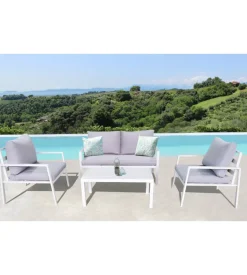 Set da giardino elica garden "helsinki" in alluminio bianco con 2 poltrone, un divano e un tavolino