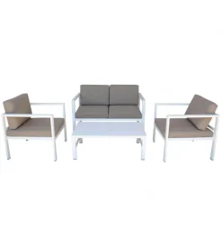 Set da giardino elica garden "avana" in alluminio bianco con 2 poltrone, un divano e un tavolino
