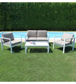 Set da giardino elica garden "avana" in alluminio bianco con 2 poltrone, un divano e un tavolino