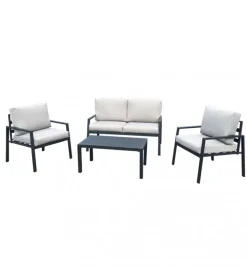 Set da giardino elica garden "helsinki" in alluminio antracite con 2 poltrone, un divano e un tavolino