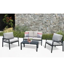 Set da giardino elica garden "helsinki" in alluminio antracite con 2 poltrone, un divano e un tavolino