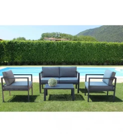 Set da giardino elica garden "avana" in alluminio antracite con 2 poltrone, un divano e un tavolino