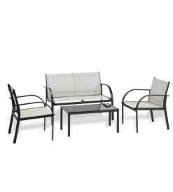 Set da giardino essenza "ankara" in acciaio nero 4 poltrone 1 divano 1 tavolo